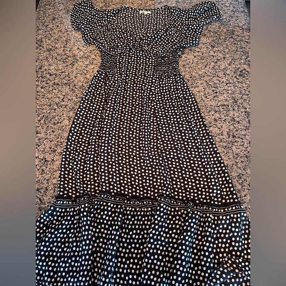 Max Studio Black and White Polka Dot Midi Dress